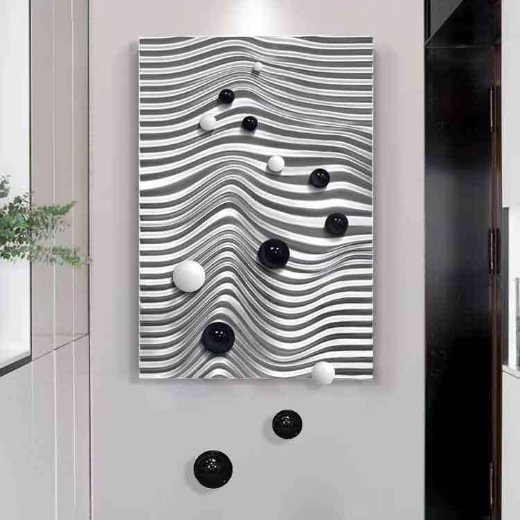 现代简约入户玄关装饰画3d立体球装木雕走廊过道高级挂画