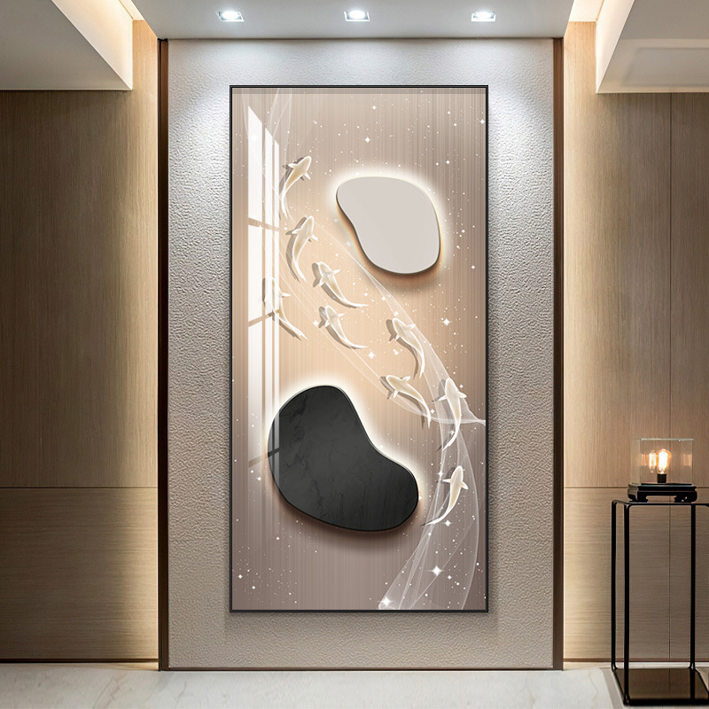 高级感福禄九鱼聚财正对门入户玄关油画寓意好招财图装饰画图片