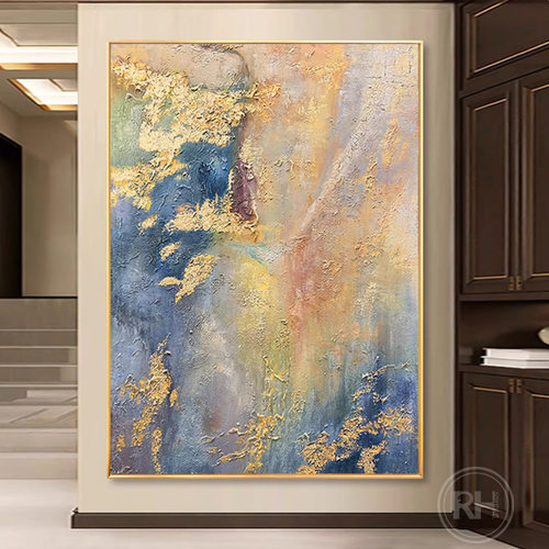纯手绘油画玄关装饰画现代轻奢走廊过道挂画定制大幅客厅落地画