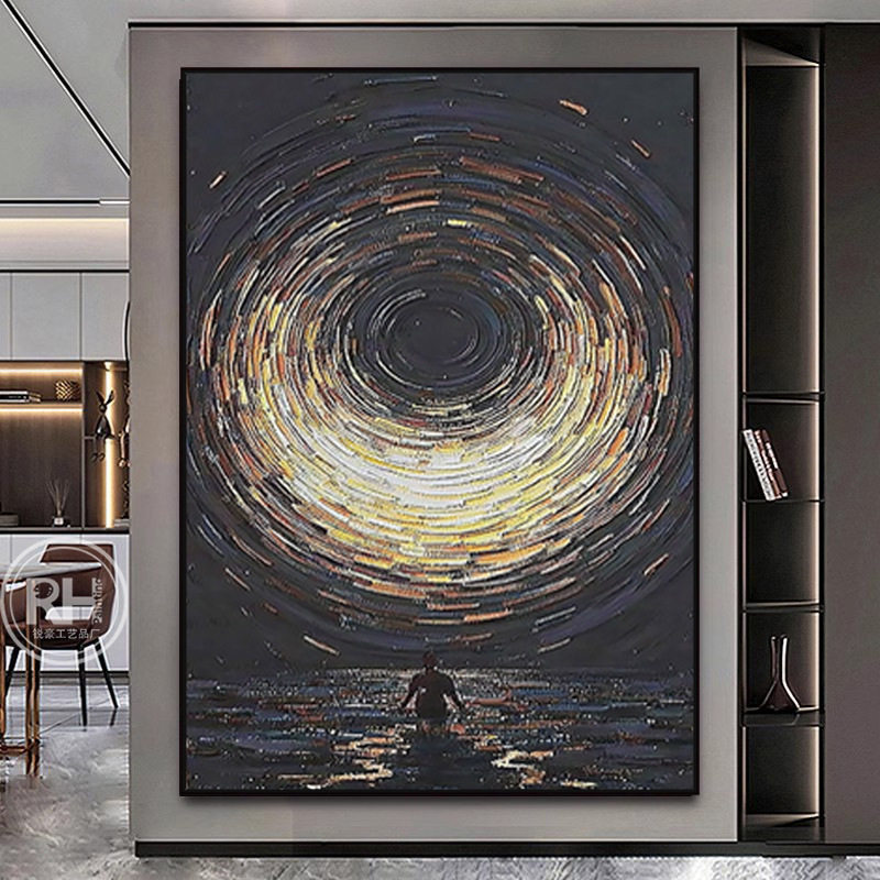纯手绘油画现代简约抽象人物星空光影手绘油画客厅餐厅玄关装饰画