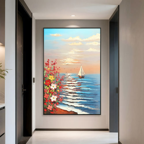 法式奶油风厚肌理手绘油画客厅装饰画高级感现代轻奢过道玄关挂画