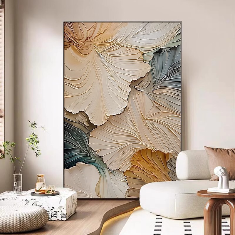 侘寂风花卉客厅装饰画日式抽象沙发背景墙挂画高级感玄关走廊肌理图片