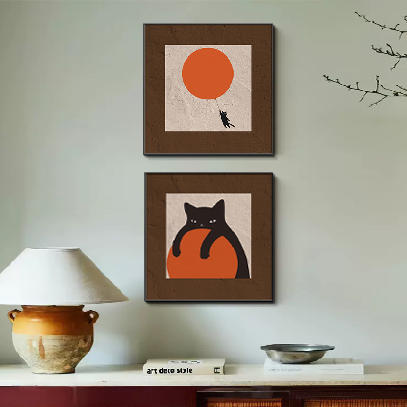 中古风餐厅装饰画复古小众艺术客厅背景墙挂画卡通动物卧室墙壁画图片