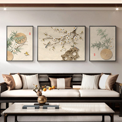 新中式客厅装饰画春色满园现代简约沙发背景墙挂画禅意茶室壁画