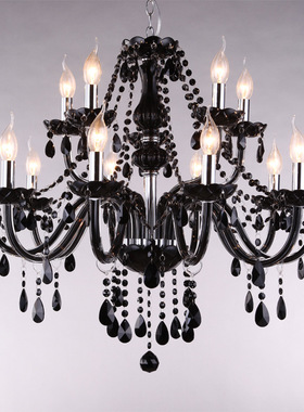 10+5双层黑色水晶吊灯15头黑色蜡烛灯酒店工程KTV展厅主体餐厅
