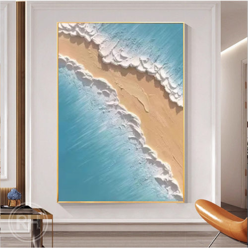 纯手绘砂岩画多巴胺肌理海浪挂画客厅沙发背景玄关装饰画