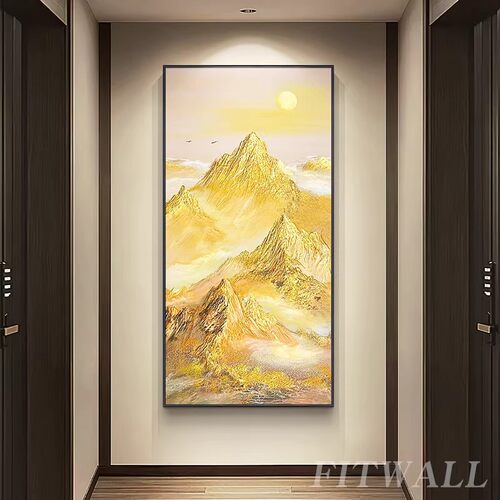 大芬村日照金山手绘油画入户玄关装饰画客厅沙发背景立体挂画