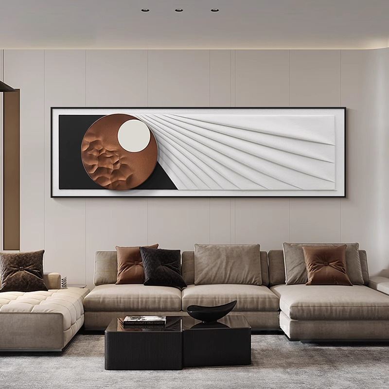 现代轻奢卧室装饰画木雕立体实物画横版客厅挂画高级感主卧床头画图片