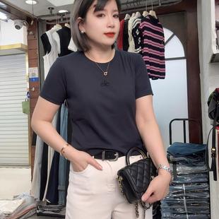 T恤洋气百搭修身 女士夏季 纯色简约圆领短袖 款 显瘦上衣 设计感时尚