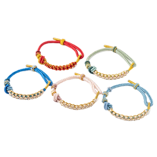 桃花手绳diy串黄金好运珠红绳送闺蜜精致礼物编织绳情侣手链成品