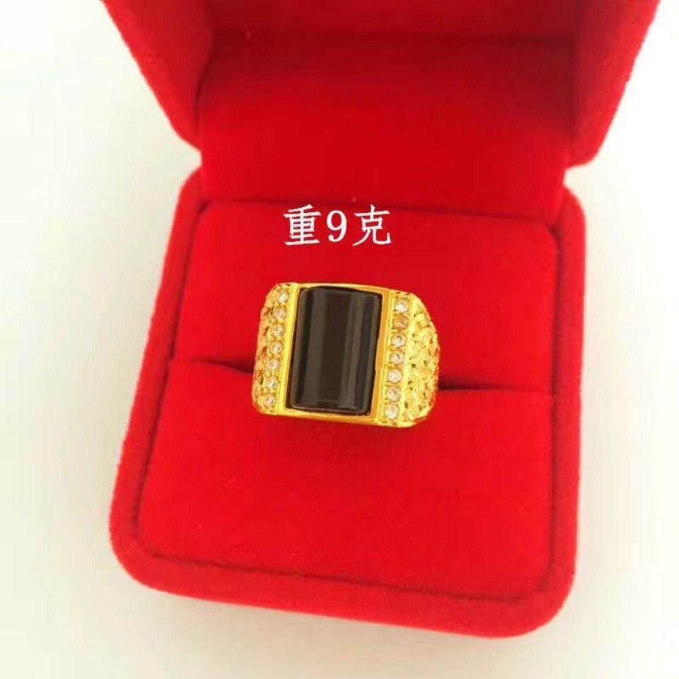 沙金戒指男久不掉色活口镶男士镀金招财戒指仿真金店同款