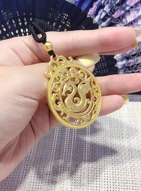古法龙牌吊坠圆牌挂坠国潮镂空项链坠子男士护身挂牌