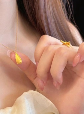 拉丝水滴项链女沙金新中式复古爱心锁骨链潮