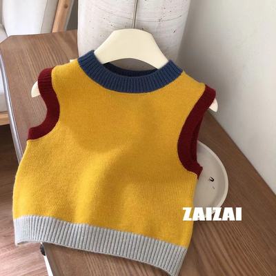 男童拼色针织背心春秋冬季