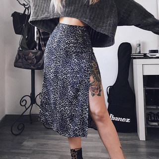 Sexy Leopard Print Summer Skirt Women Split High Waist Flora