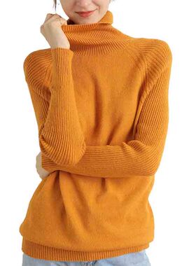Merino Wool Cashmere Sweater Women Turtleneck Long Sleeves A