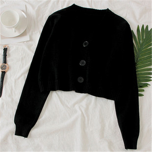 Women's Cropped Cardigan Sweaters Female Black White Short S