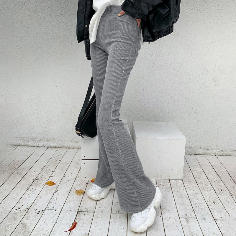 Solid Y2k Female Corduroy Flare Pants Women Casual Fall Wint