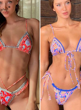 Miyouj 2020 Vintage Print Bikini Female Handwork Small Ruffl