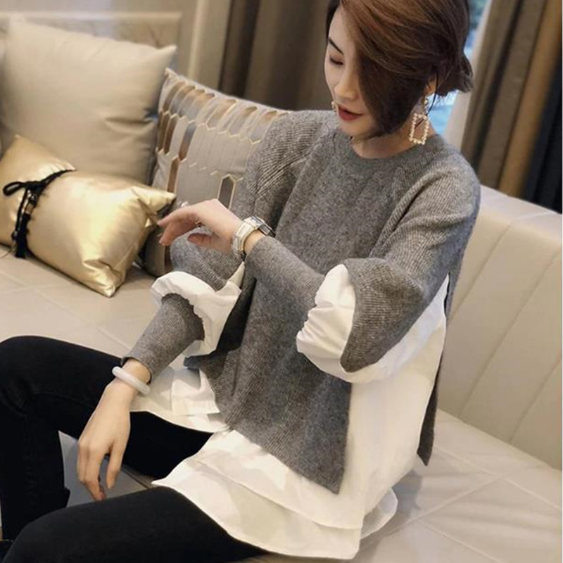 Oversize Korean Knitted Women's Sweater 2021 Spring Patchwor