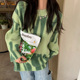 Sweater Vintage Women Striped Swea Print Knitted Green
