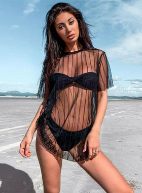 Summer Women Beach Dresses and tunic Sexy Mesh Sheer Bikini