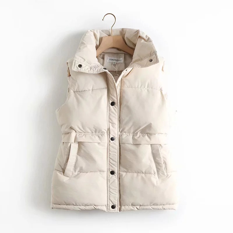 2021 Autumn Winter Women Solid Loose Vest Drawstring Stand C