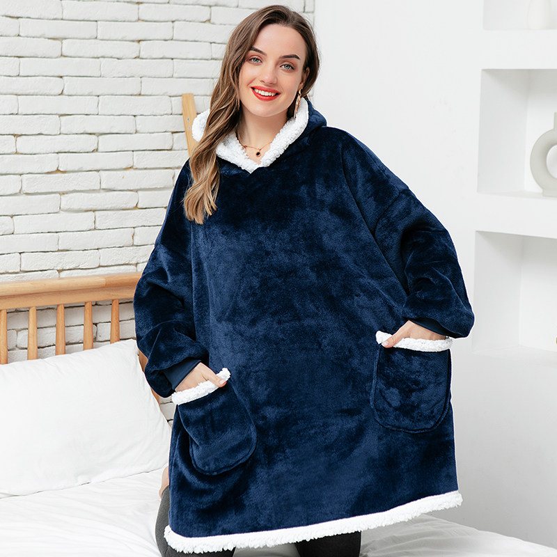 OVERSIZED HOODIE BLANKET SLEEVES SWEATSHIRT PLAID WINTE