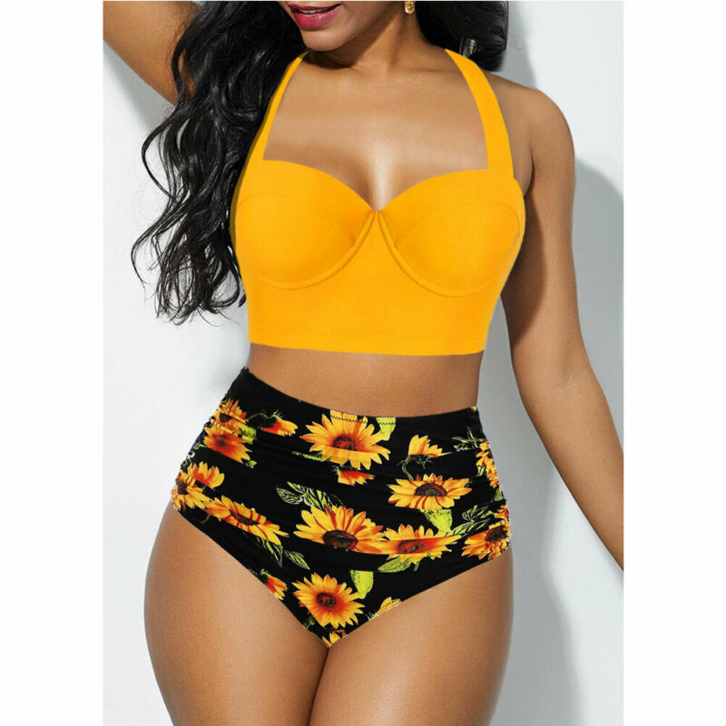 Womens Push Up Padded Bra Bikini Set High Waisted Swimsuit F