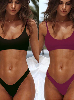 Solid Sexy Red Micro Bikini Set Women Swimming Suit Padded B