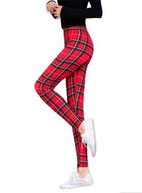 Women Leggings Grid Print Exercise Fitness Leggins Elasticit