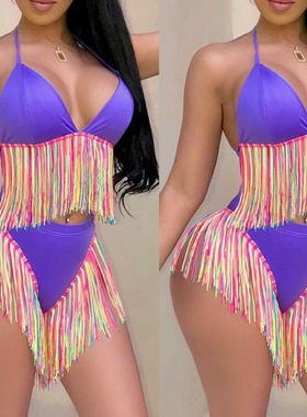 2019 New Women Summer Sexy Bandage Tassles Bikini Set Push-u