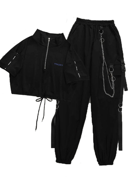 Women's Cargo Pants Buckle Ribbon Pocket Jogger Elastic Wais