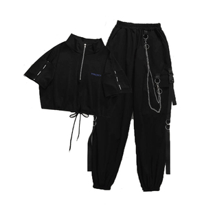 Pants Buckle Elastic Wais Jogger Cargo Pocket Women Ribbon