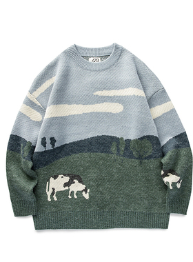 Youth Men Cows Vintage Winter Sweaters 2020 Pullover Mens O-