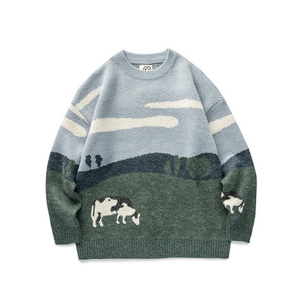 Youth Men Cows Vintage Winter Sweaters 2020 Pullover Mens O-