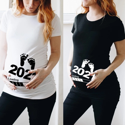 Baby Loading  2021 Printed Pregnant T Shirt Maternity Short