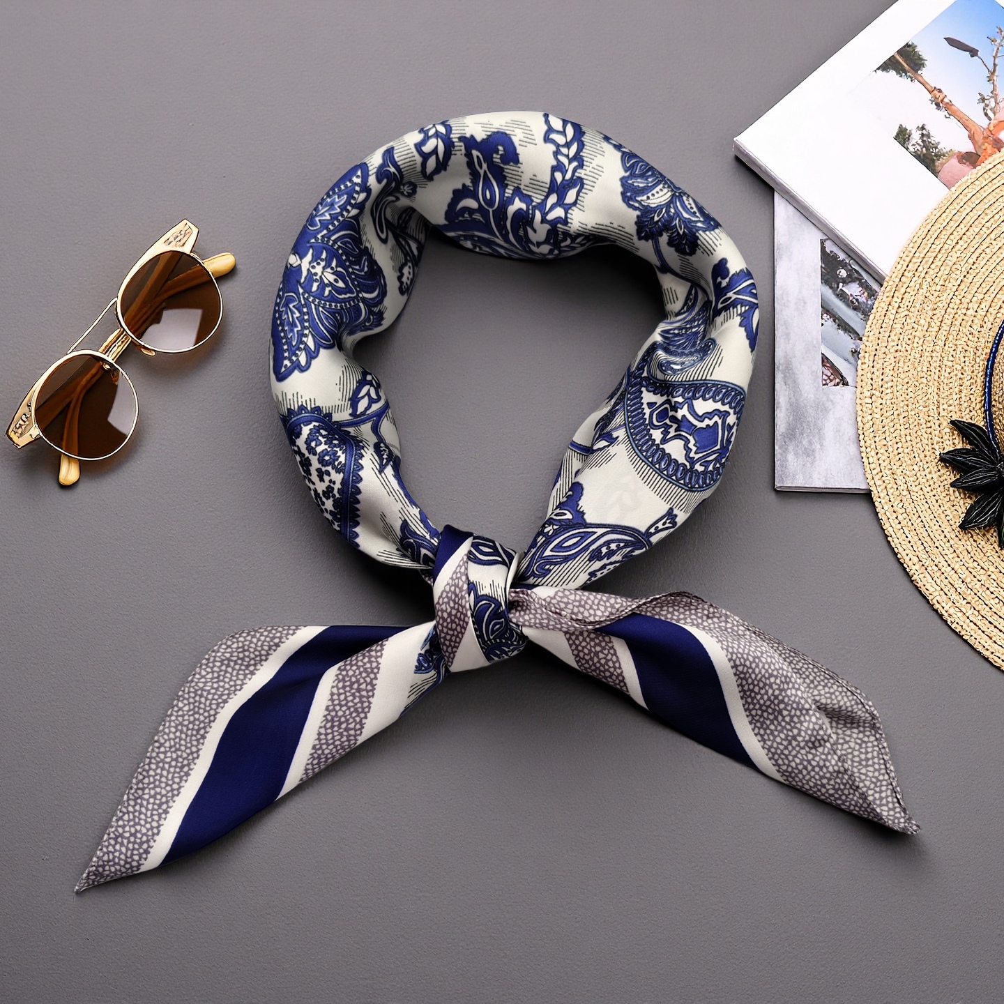 2025款轻奢高级感印花丝巾薄款百搭方巾拍照围巾空调护颈披肩