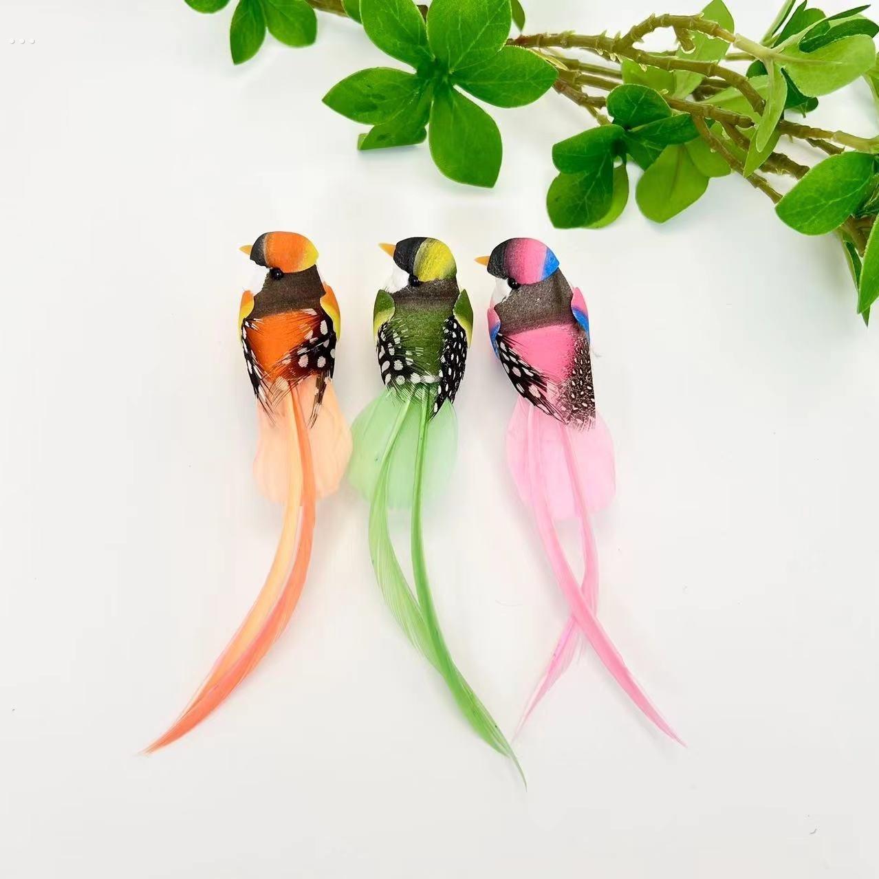 可爱仿真小鸟彩色真羽毛摆件客厅绿植盆景花园幼儿园阳台墙壁装饰