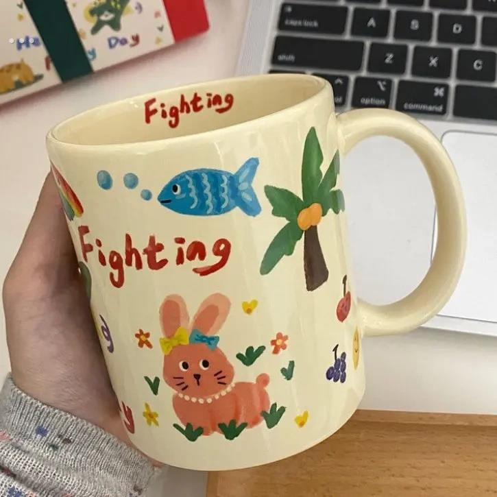 涂鸦可爱ins杯子陶瓷马克杯大容量情侣咖啡杯水杯高颜值闺蜜礼物