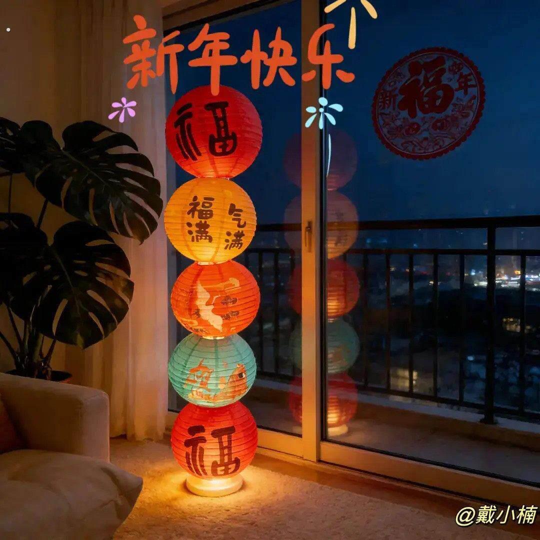 (5个灯笼带底座)2026新年福字灯笼立柱客厅氛围场景装饰