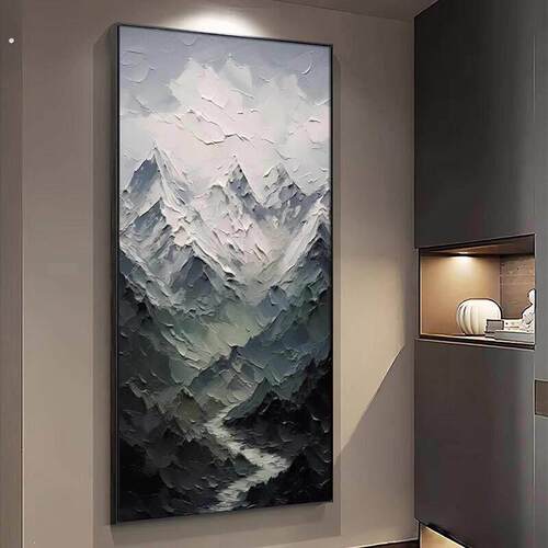 背有靠山侘寂风玄关装饰画竖版风景画入户门走廊过道壁画山水挂画