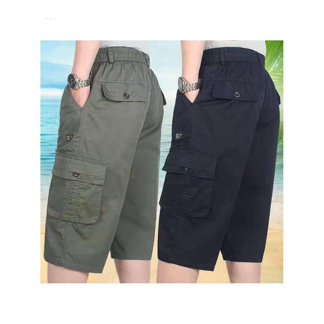 中老年男夏季爸爸西装短裤高腰宽松多袋五分裤男士休闲工装裤