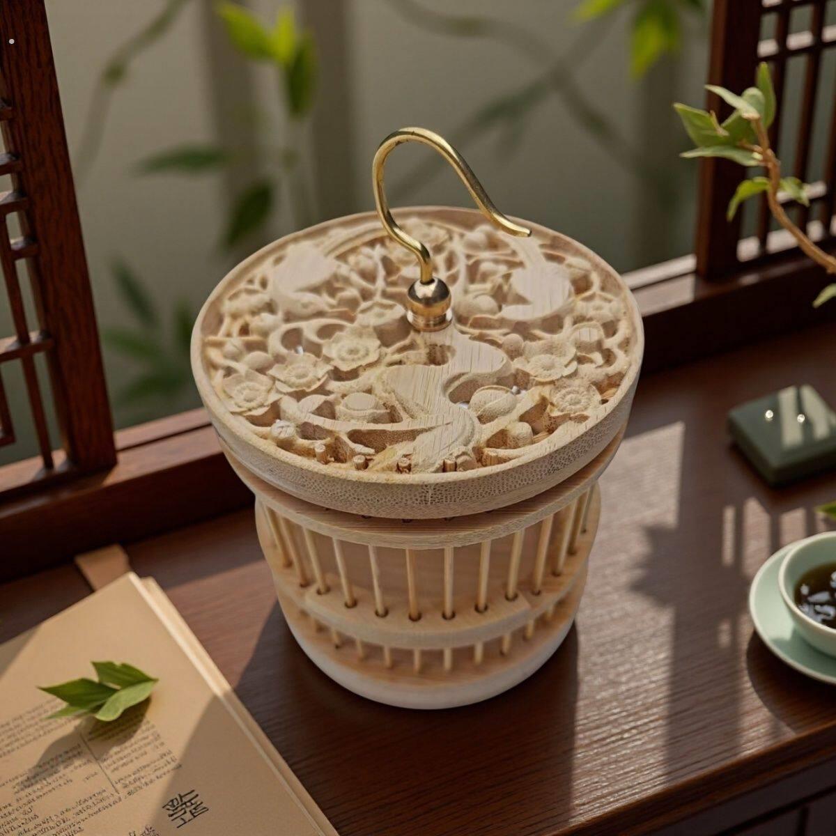 铜钩竹制雕刻蝈蝈笼圆柱大空间纯手工制作竹子手工编织笼子竹笼