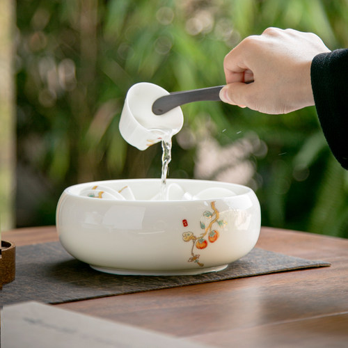 陶瓷茶洗缸水盂羊脂玉建水家用高端茶盂家用功夫茶具配件白瓷水洗