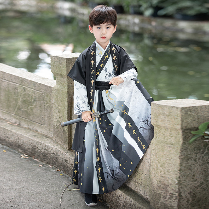儿童汉服2026新款中式古风童装男童水墨武侠风套装男孩帅气演出服