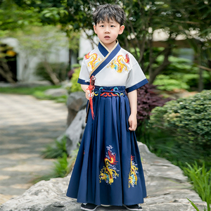 薄款男童汉服短袖夏中国风少爷儿童古装学生国学弟子规演出服唐装