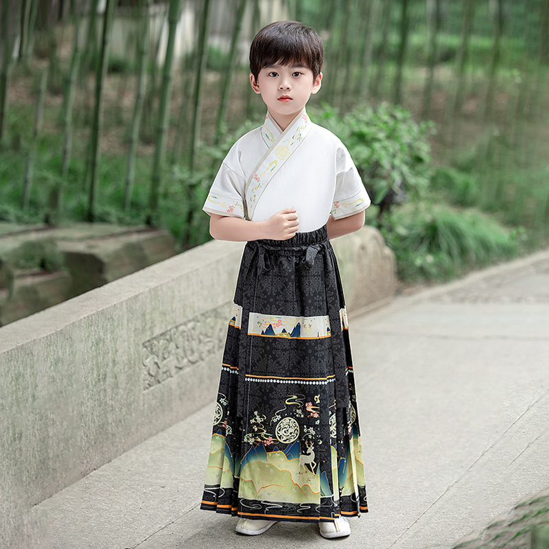 汉服男童夏季2026新款国学服明制套装短袖马面裙唐装帅气古风儿童图片