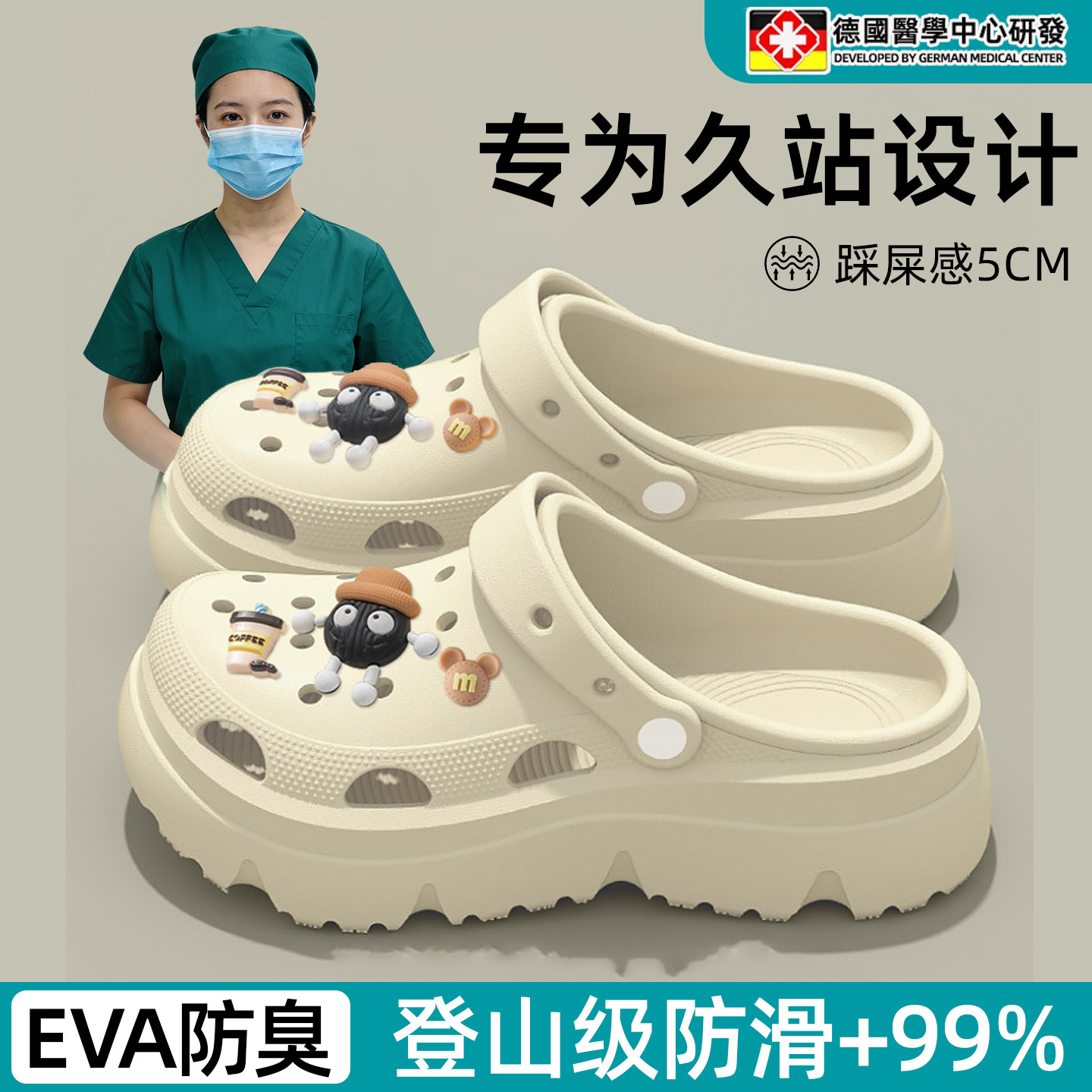德国孕妇防滑洞洞鞋女士2026新款夏季医护专用厚底外穿手术室拖鞋