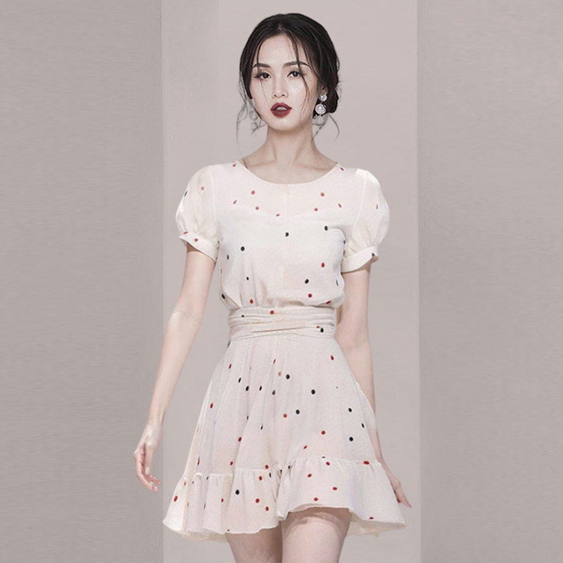 绝美奶fufu波点印花小个子连衣裙